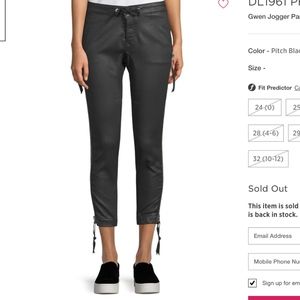 NWT - DL 1961 Gwen Jogger Blk Pleather.  Size 26